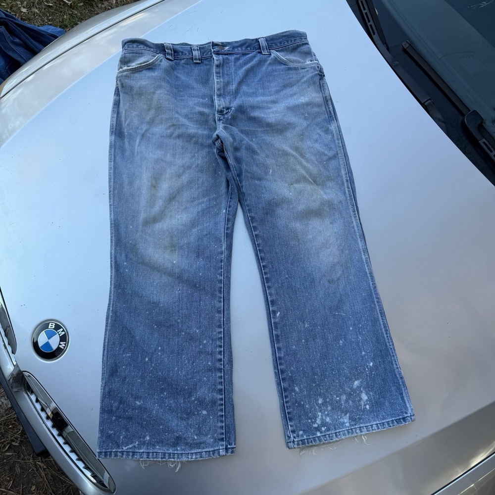 70s Sedgefield Wide Leg Distressed Vintage Denim Jeans Talon Zip 40X29 Western